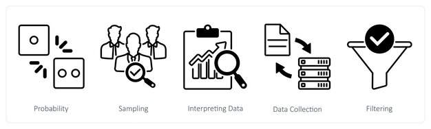 A set of 5 Statistics icons as probability sampling interpreting data