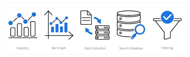 A set of 5 Statistics icons as statistics bar graph data collection
