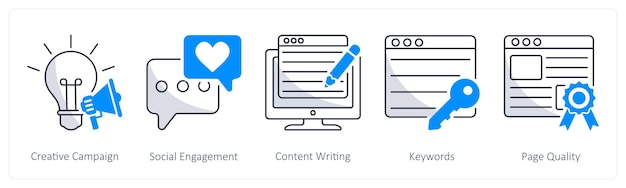 A set of 5 web design icons as creative campaign social engagement