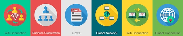 A set of 6 communication icons as wifi connection business organisation news