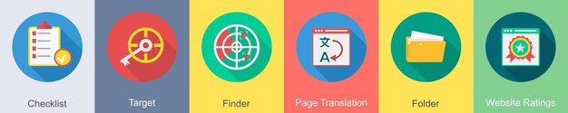A set of 6 SEO icons as checklist target finder