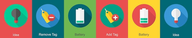 A set of 6 User interface icons as idea remove tag battery