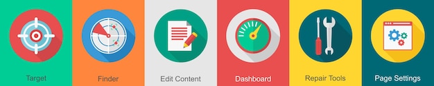 A set of 6 User interface icons as target finder edit content