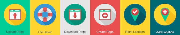 a set of 6 user interface icons as upload page life saver download page
