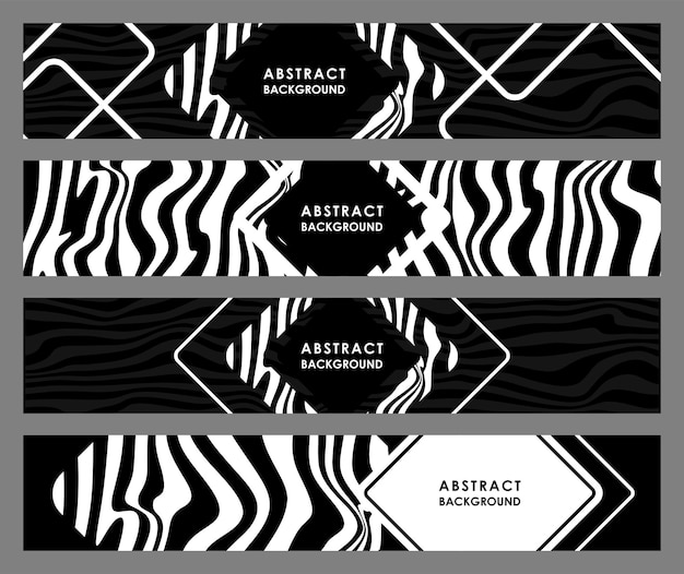 a set of abstract horizontal banners with white stripes on a black background in a vector
