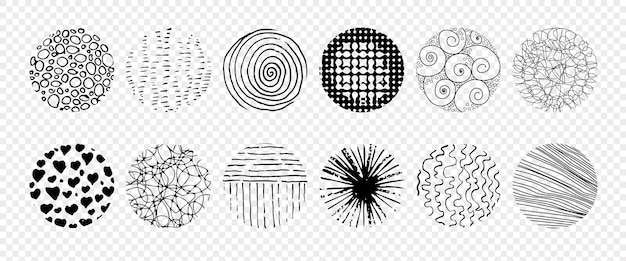A set of abstract round doodle elements on a transparent background