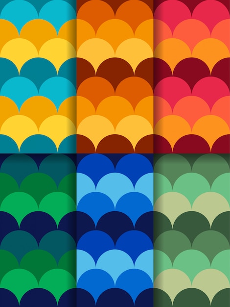 A set of abstract seamless patterns of circles of different colors