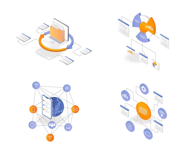 A set of analytical pie chart icons for business