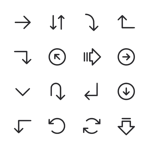 A set of arrows and other symbols in black