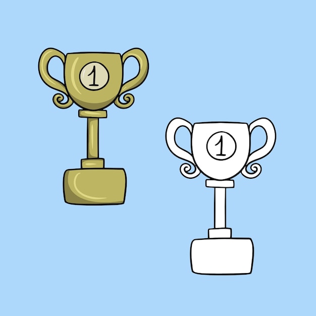 A set of articles a first place award a gold cup to the winner a vector  in cartoon style