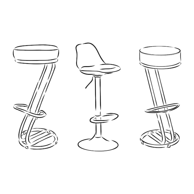 A set of bar chairs isolated on white backgroundVector illustration in a sketch style