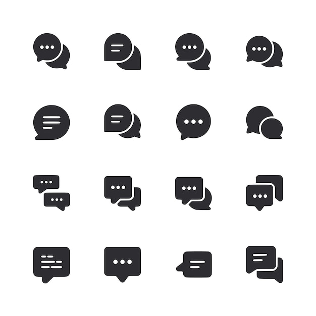 A set of black and white icons of speech bubbles