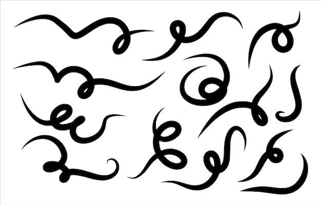 A set of black curly lines for element design
