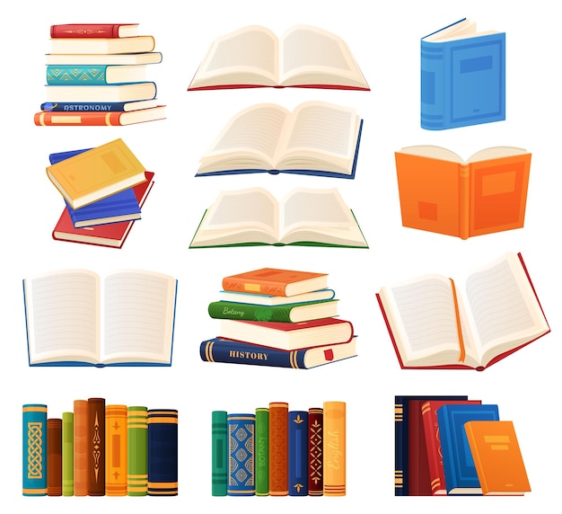 A set of books of different kinds. Bookshelves. Library. Vector illustration