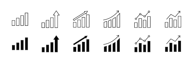 a set of business icons with a graph going up