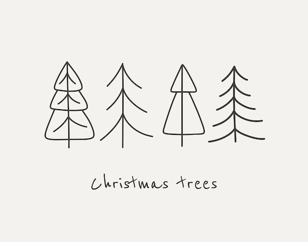 A set of cute Christmas trees Line illustrations