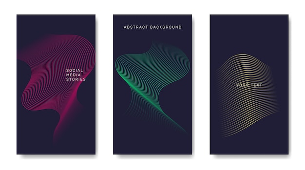A set of dark backgrounds with bright multicolored lines