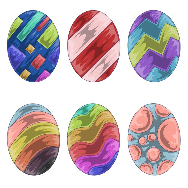 a set of easter eggs with different colors and patterns.