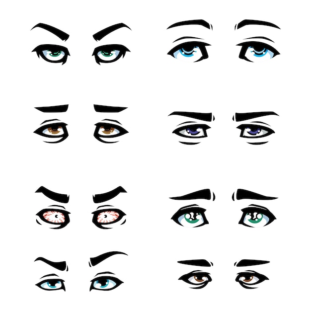 a set of eyes with various expression