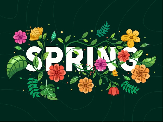 A set of flowers on a beige background, a spring typographic design with floral elements