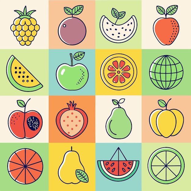 A set of fruit line icons
