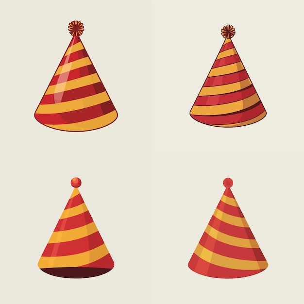 a set of hats with a red and yellow stripes