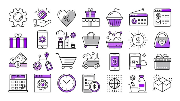 a set of icons for a business card with a clock and a picture of a clock