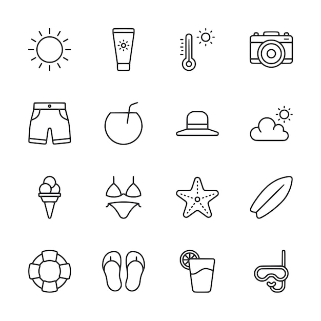 A set of icons for beach and summer activities