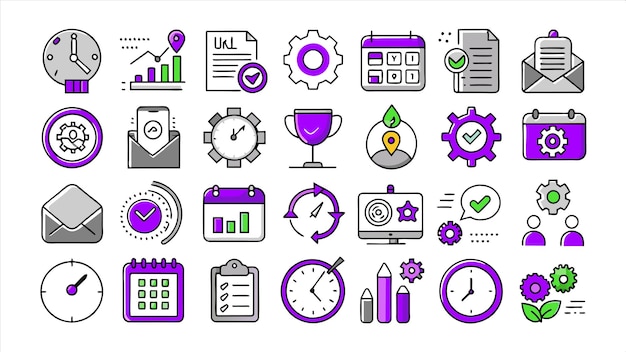 a set of icons including a clock clock and clock