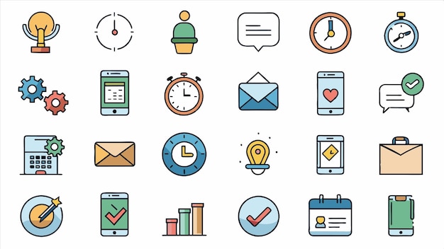 a set of icons with a clock and a clock on it