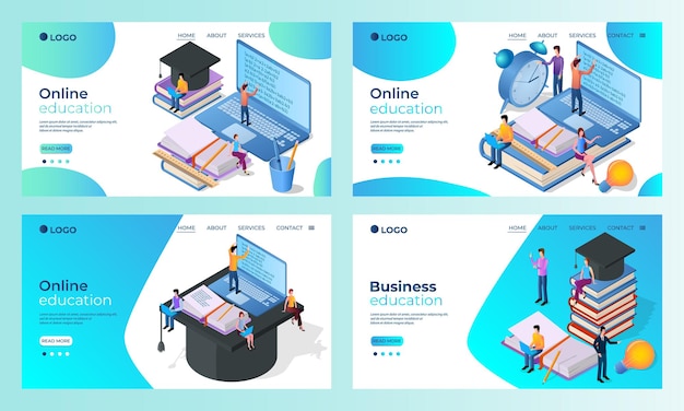 a set of landing page templatesonline educationtemplates for use in mobile app development