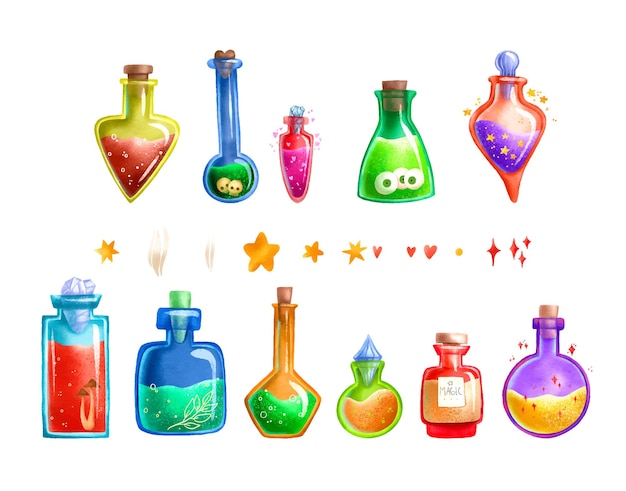 A set of magic tinctures with love potions Tincture on the skul