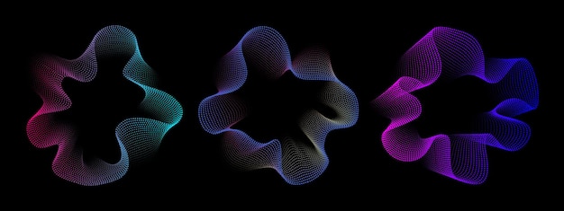 A set of multicolored neon sound waves sound dots lines radial spectrum sound equalizers colorful