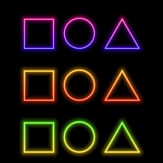 A set of neon geometric shapes