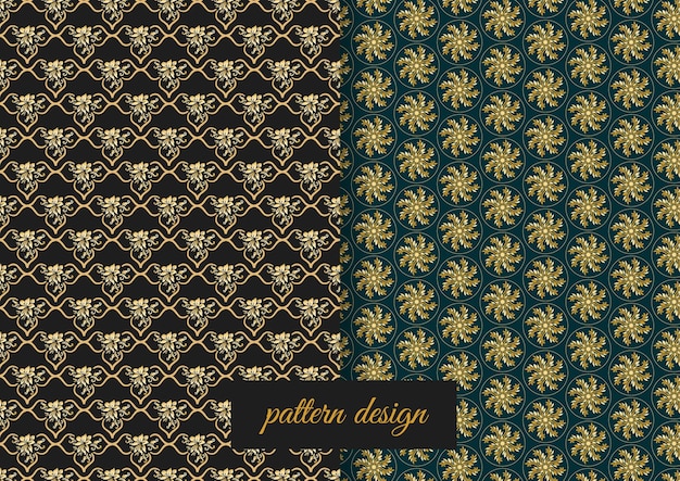 a set of patterns with gold and green on the bottom