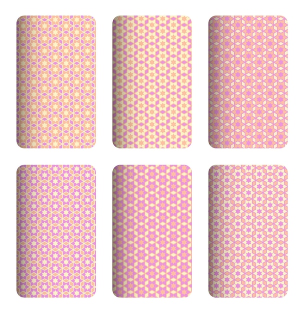A set of pink and yellow cards with a pattern of circles.