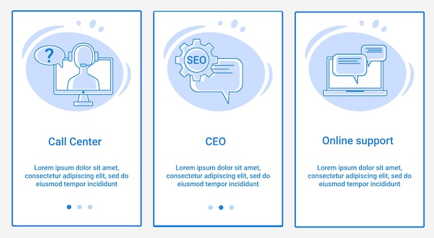 A set of UI and UX interfaces for the user interface Topic Call Center CEO and Online support