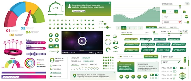 A set of UI components for mobile apps and websites buttons forms icons menus panels