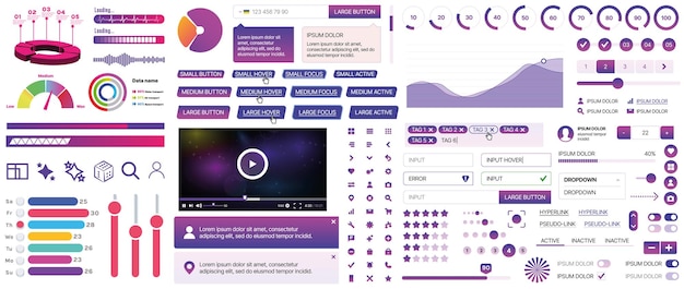 A set of UI components for mobile apps and websites buttons forms icons menus panels