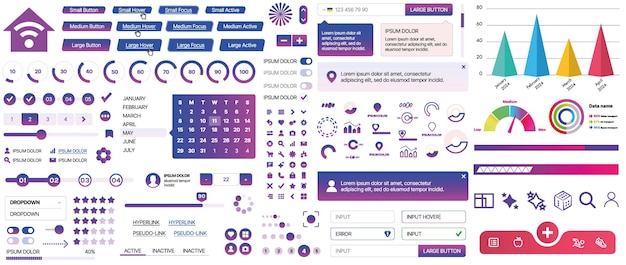 A set of UI components for mobile apps and websites buttons forms icons menus panels