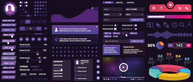 A set of UI components for mobile apps and websites Includes buttons panels menus sliders and charts