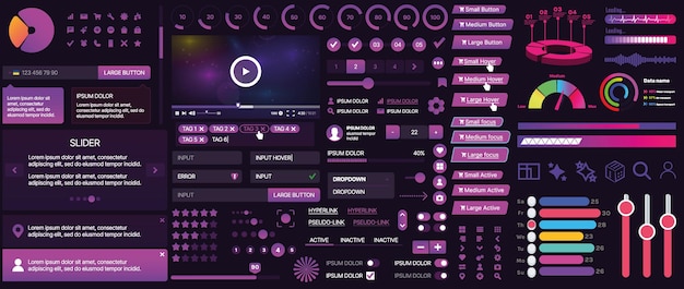 a set of ui components for mobile apps and websites includes buttons panels menus sliders and charts