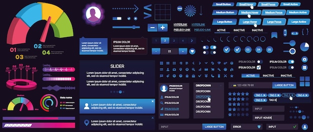 A set of UI components for mobile apps and websites Includes buttons panels menus sliders and charts