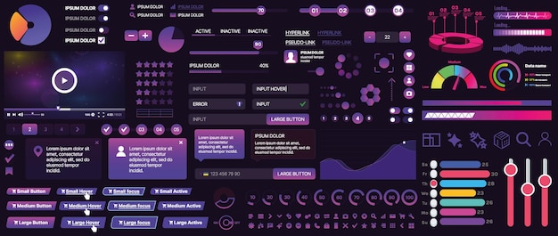 a set of ui components for mobile apps and websites includes buttons panels menus sliders and charts