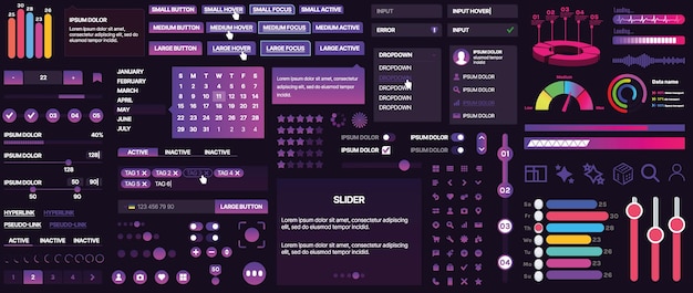 a set of ui components for mobile apps and websites includes buttons panels menus sliders and charts