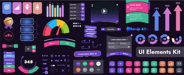 A set of user interface elements UI kit intended for use in mobile applications and websites It contains a large collection of icons buttons and has cartoonish rounded shapes