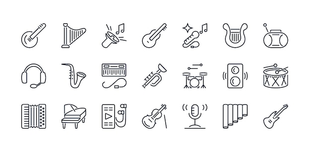 A set of vector icons from a thin line of musical instruments