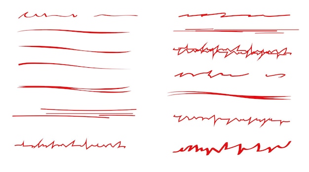 A set of wavy horizontal artistic brushes.Doodles, ink brushes.