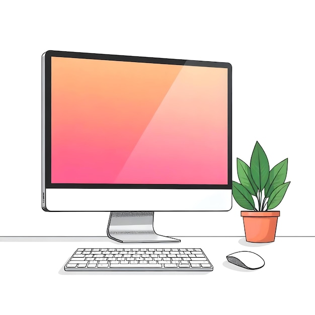 a simple computer desktop with a plant perfect for web design