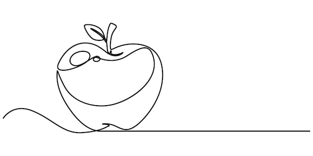 A simple continuous line drawing of an apple on a uniform white background Continuous one single